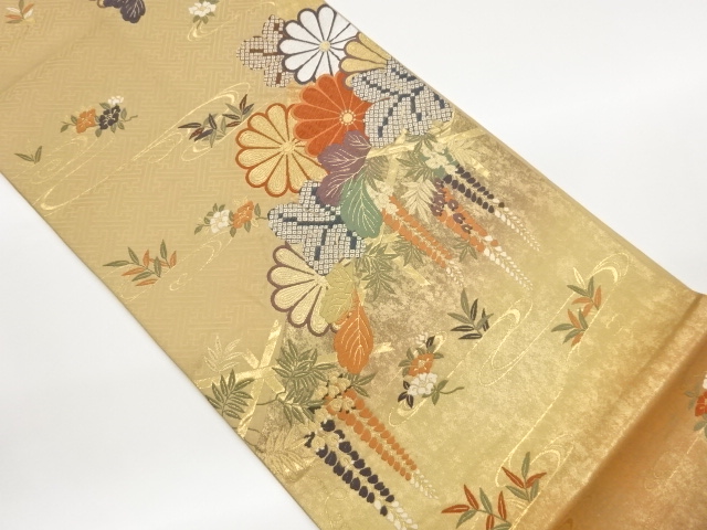 JAPANESE KIMONO / FUKURO OBI / HIKIHAKU / STREAM WATER & KIKU 